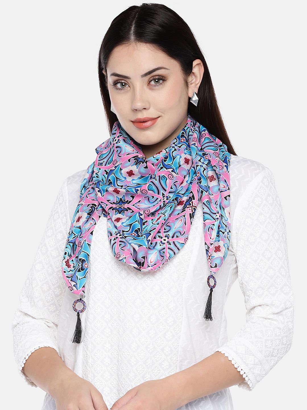 shiloh Women Blue & Pink Printed Scarf Price in India