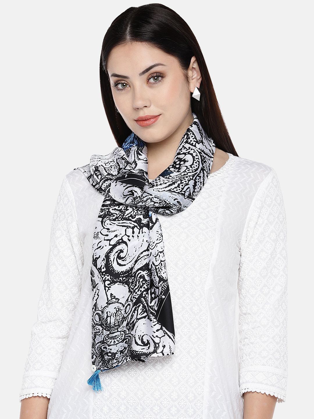 shiloh Women Black & White Printed Scarf Price in India