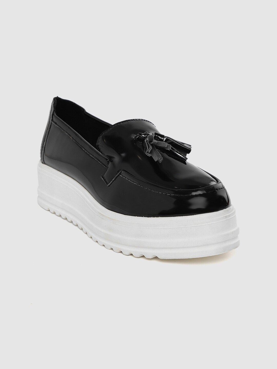 Catwalk Women Black Solid Flatform Tassel Loafers Price in India