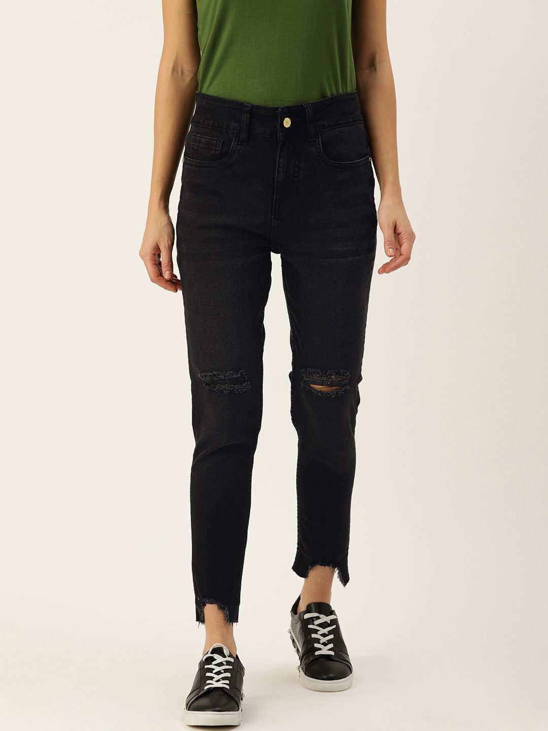 DressBerry Women Black Skinny Fit High-Rise Highly Distressed Stretchable Jeans Price in India