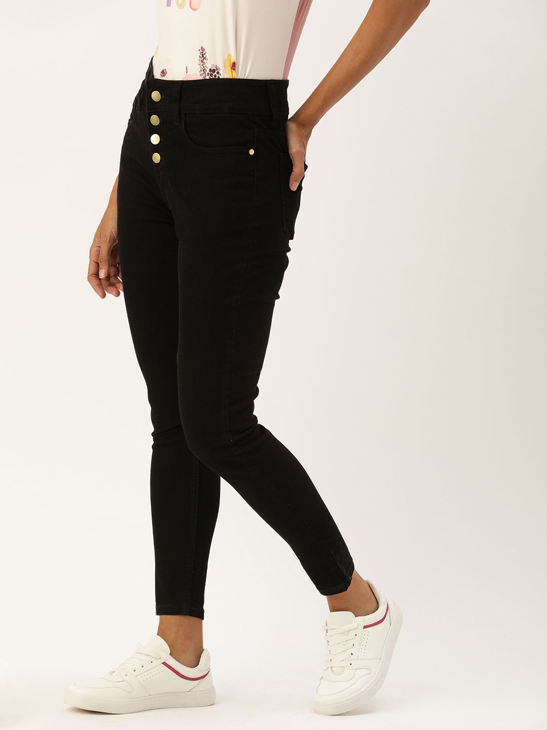 DressBerry Women Black Skinny Fit High-Rise Clean Look Cropped Jeans Price in India