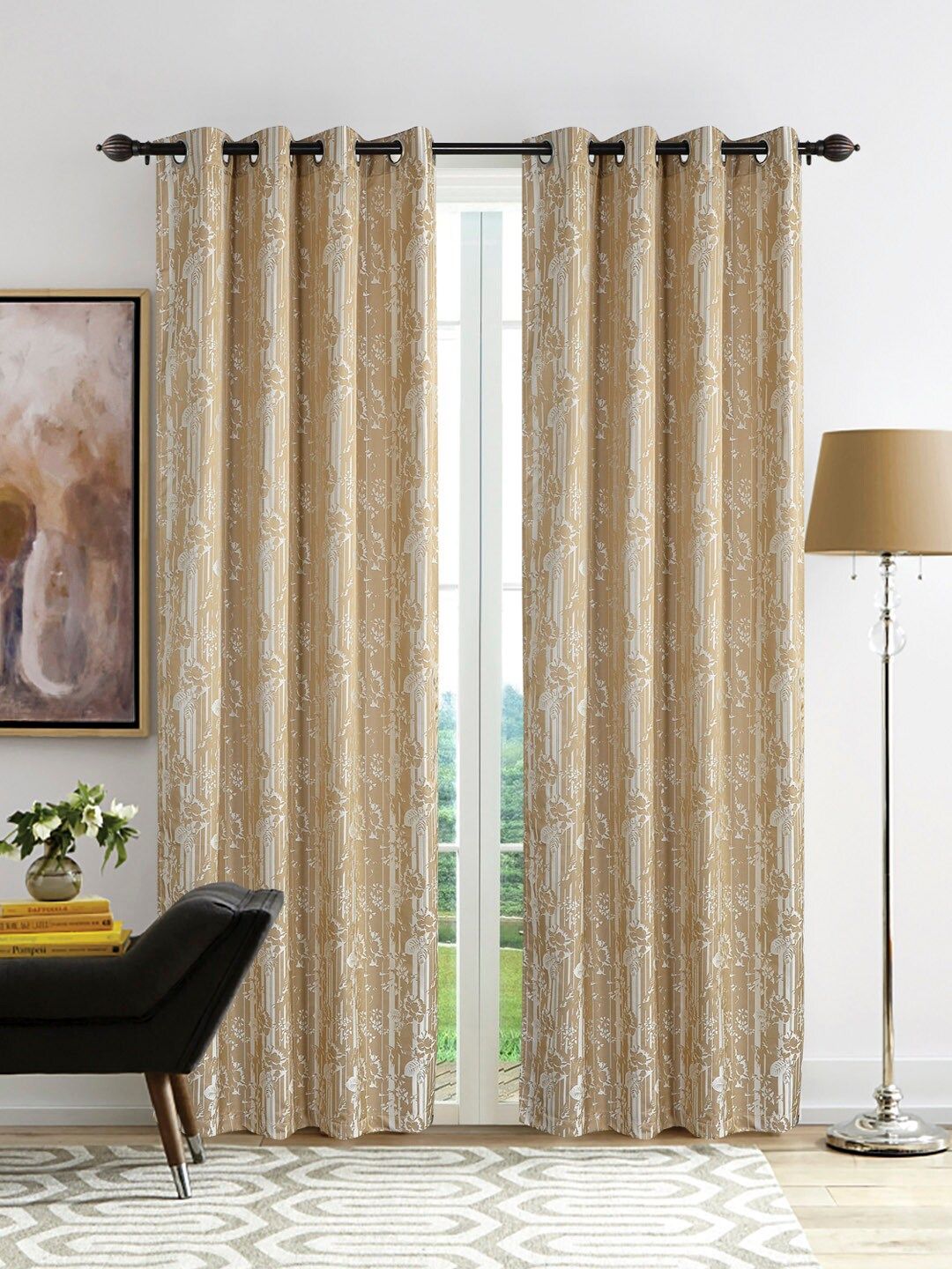 Deco Window Set of 2 White & Beige Printed Door Curtains Price in India