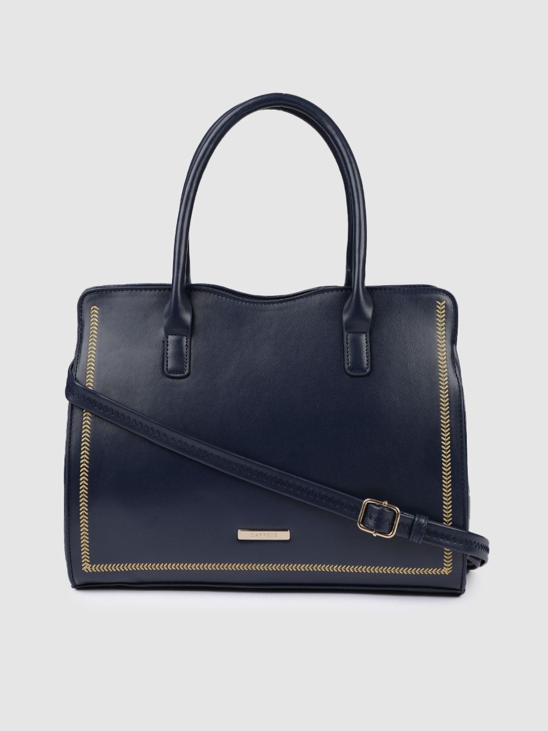 Caprese Navy Blue Solid Handheld Bag Price in India