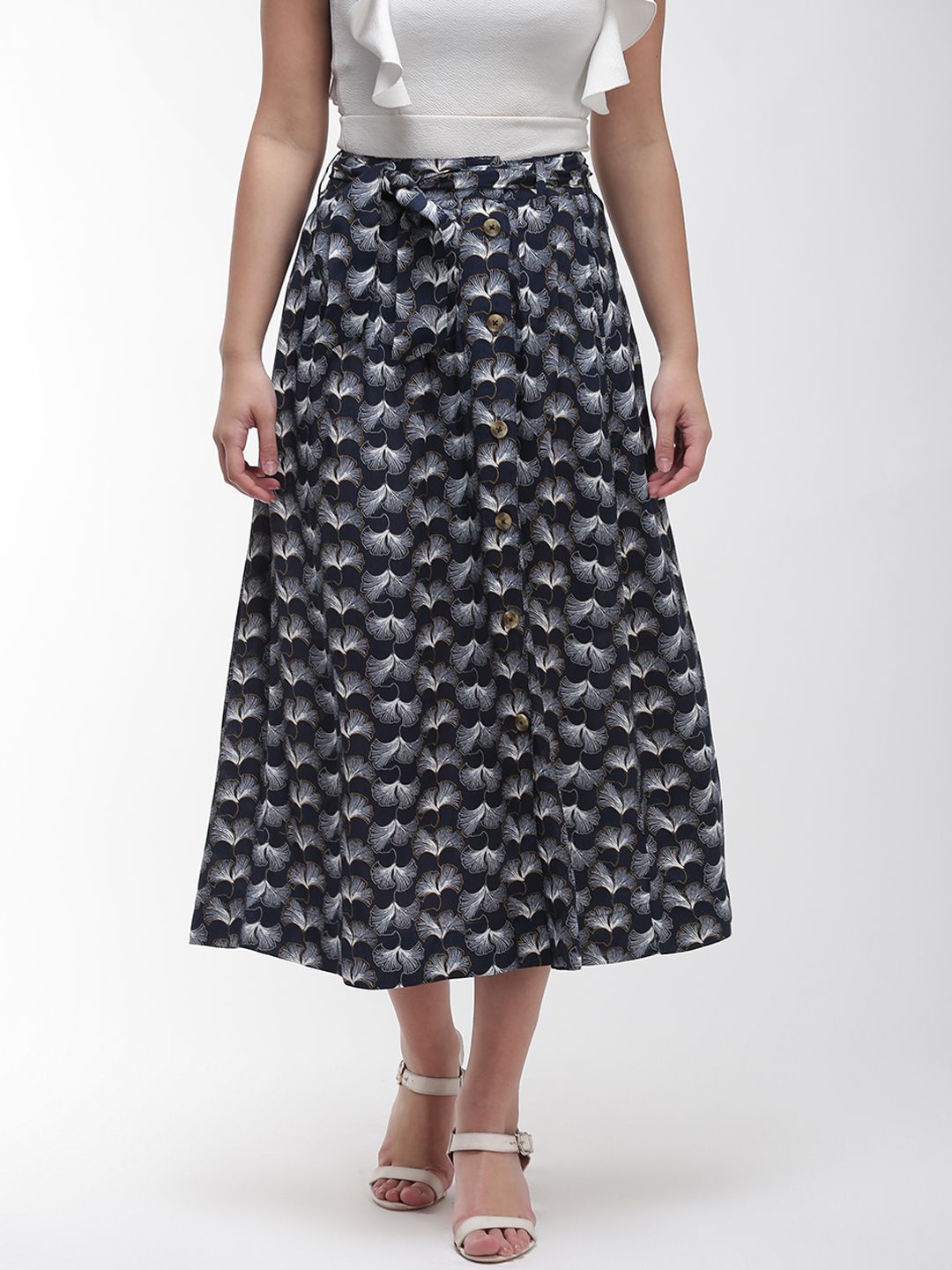 Marks & Spencer Women Navy Blue & White Printed A-Line Skirt