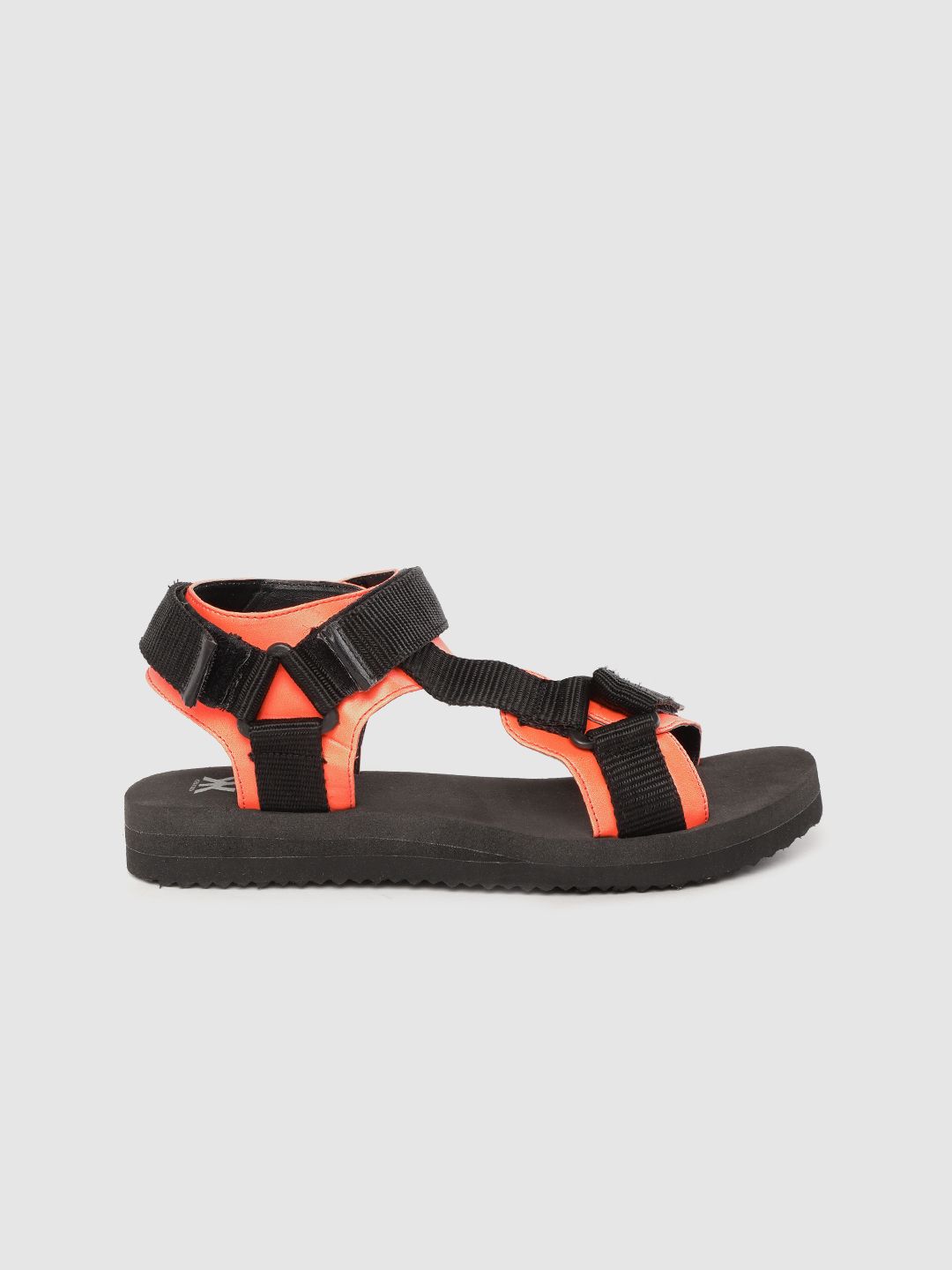 Kook N Keech Women Black & Orange Colourblocked Sports Sandals Price in India