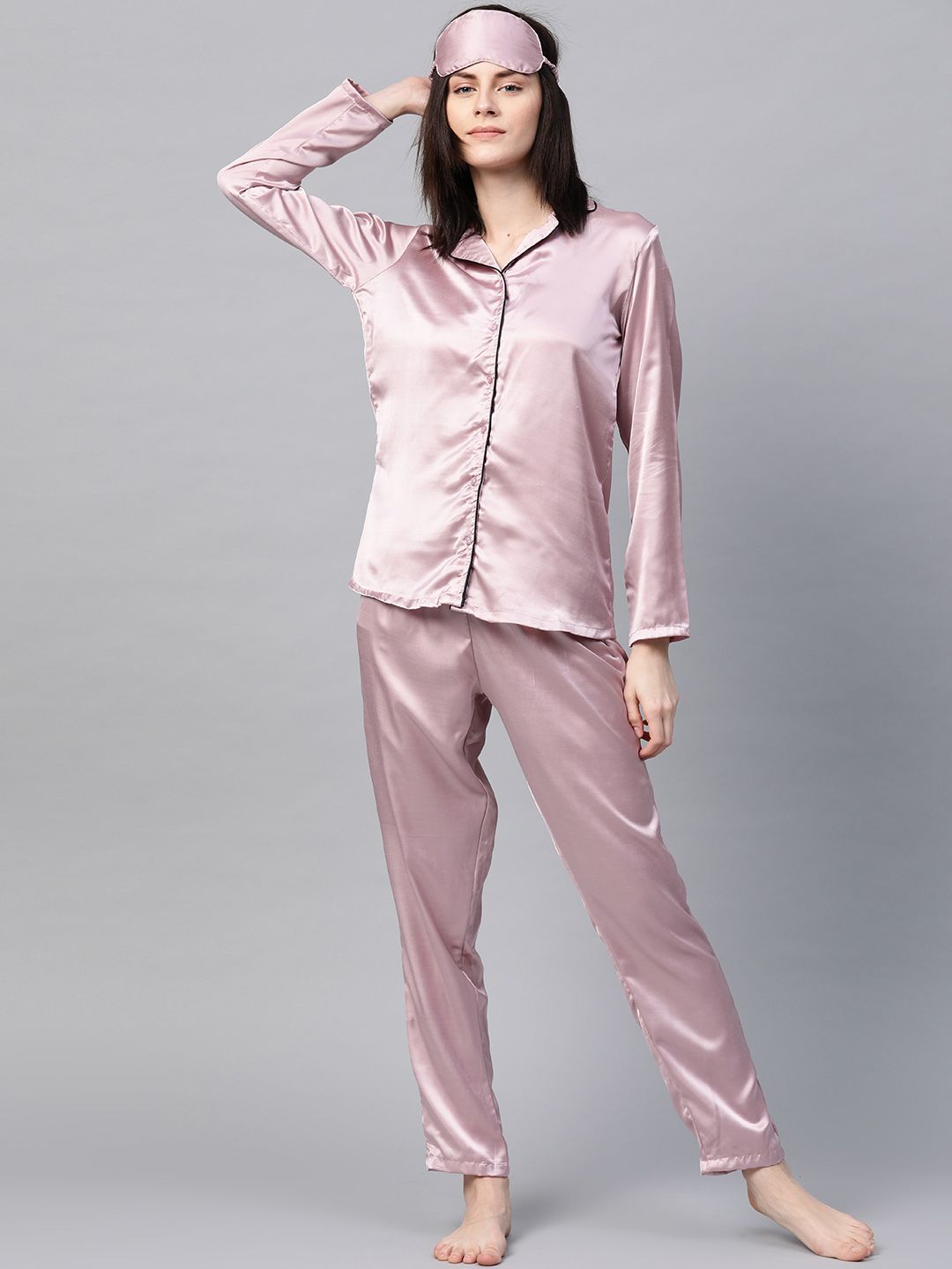 DRAPE IN VOGUE Women Pink Satin Finish Solid Nightsuit Price in India