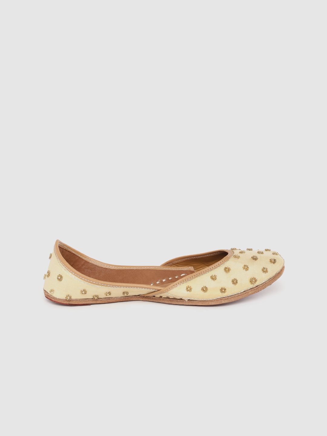 Anouk Women Beige & Gold-Toned Embellished Mojaris