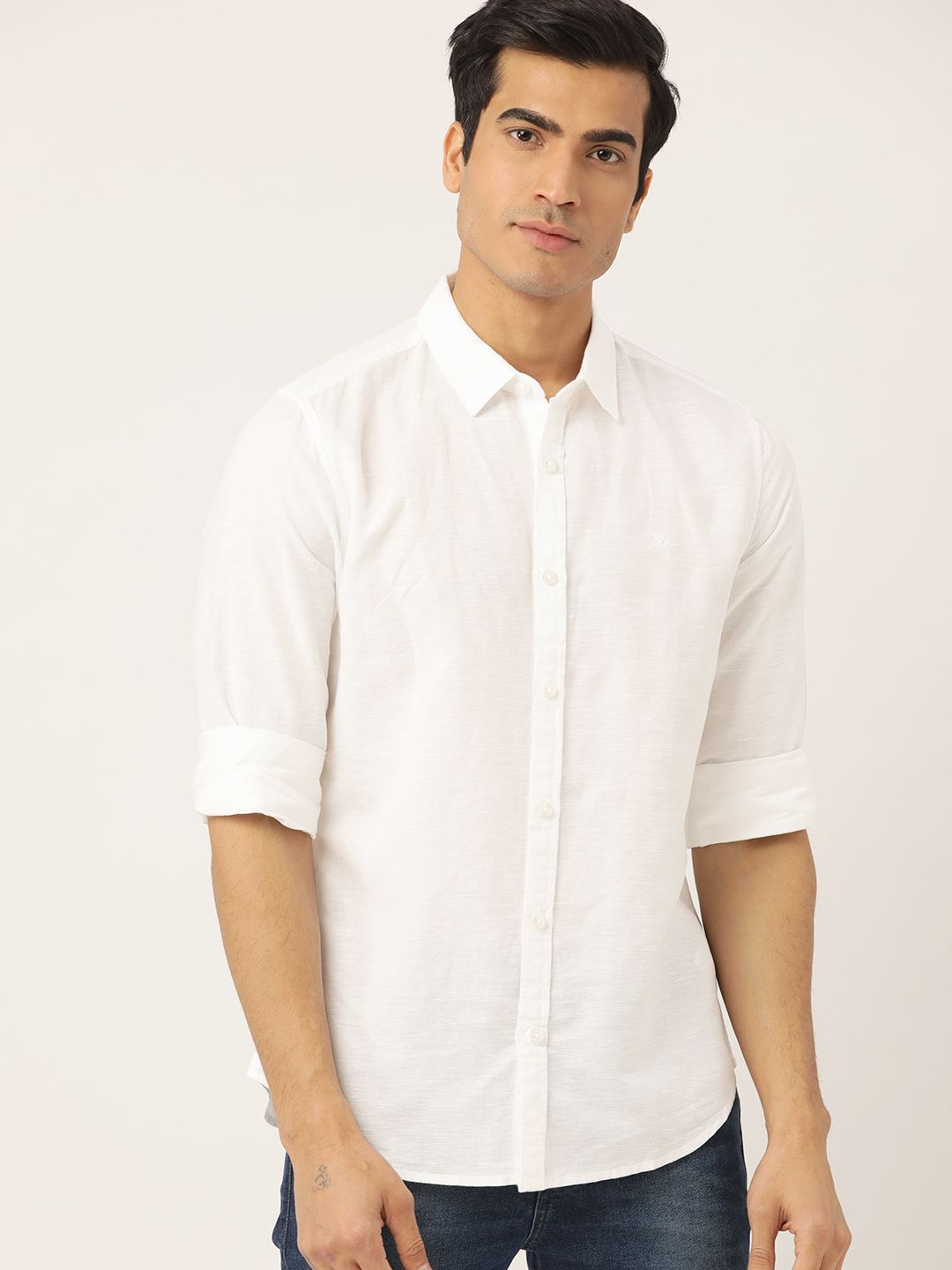 United Colors of Benetton Men White Slim Fit Solid Casual Shirt