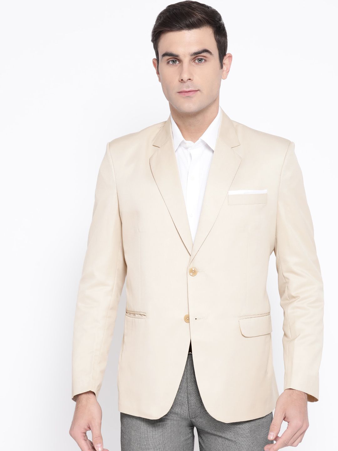 Luxrio Men Cream-Coloured Solid Slim Fit Single-Breasted Smart Casual Blazer