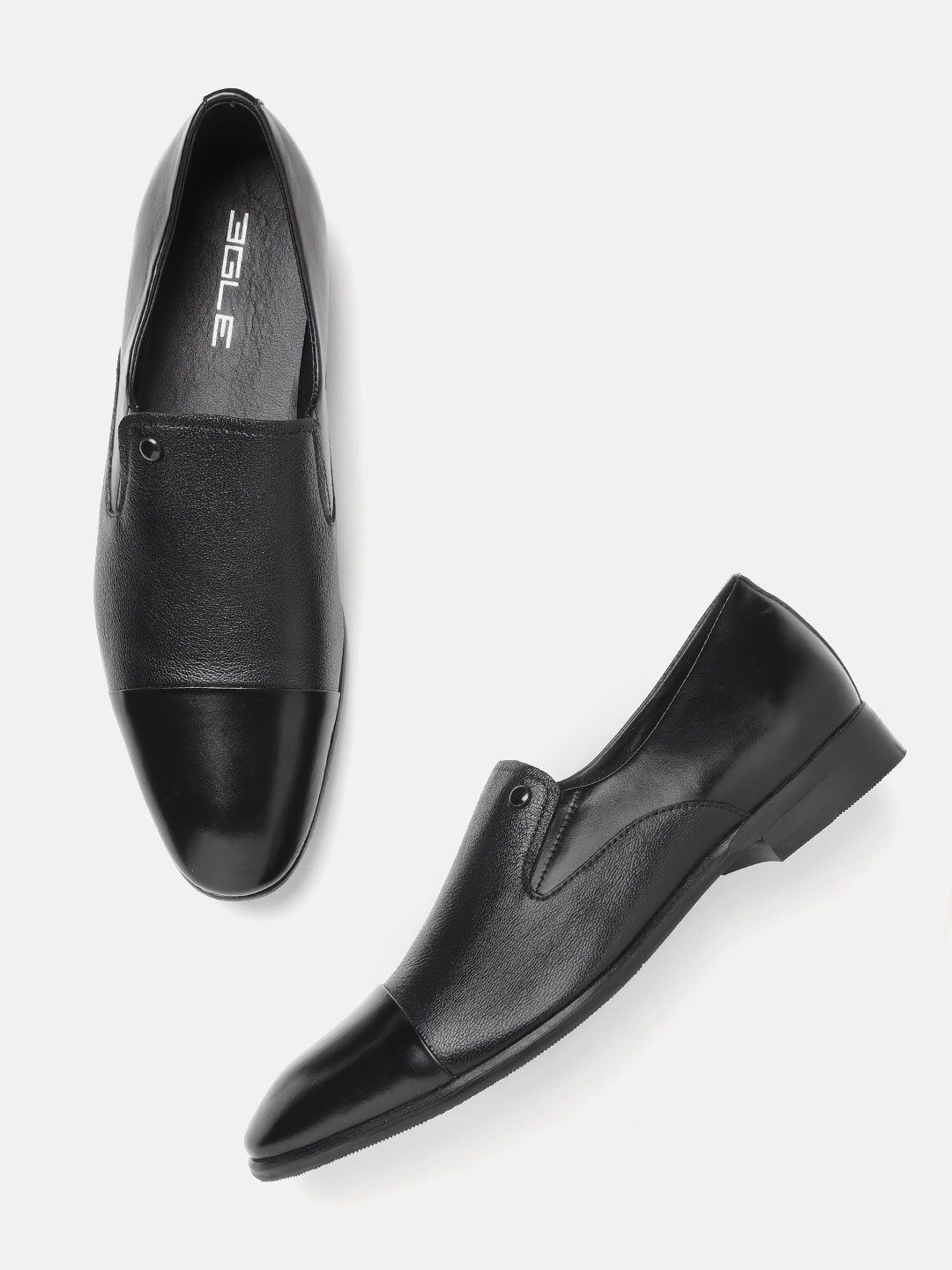 Egle Men Black Solid Leather Formal Slip-Ons