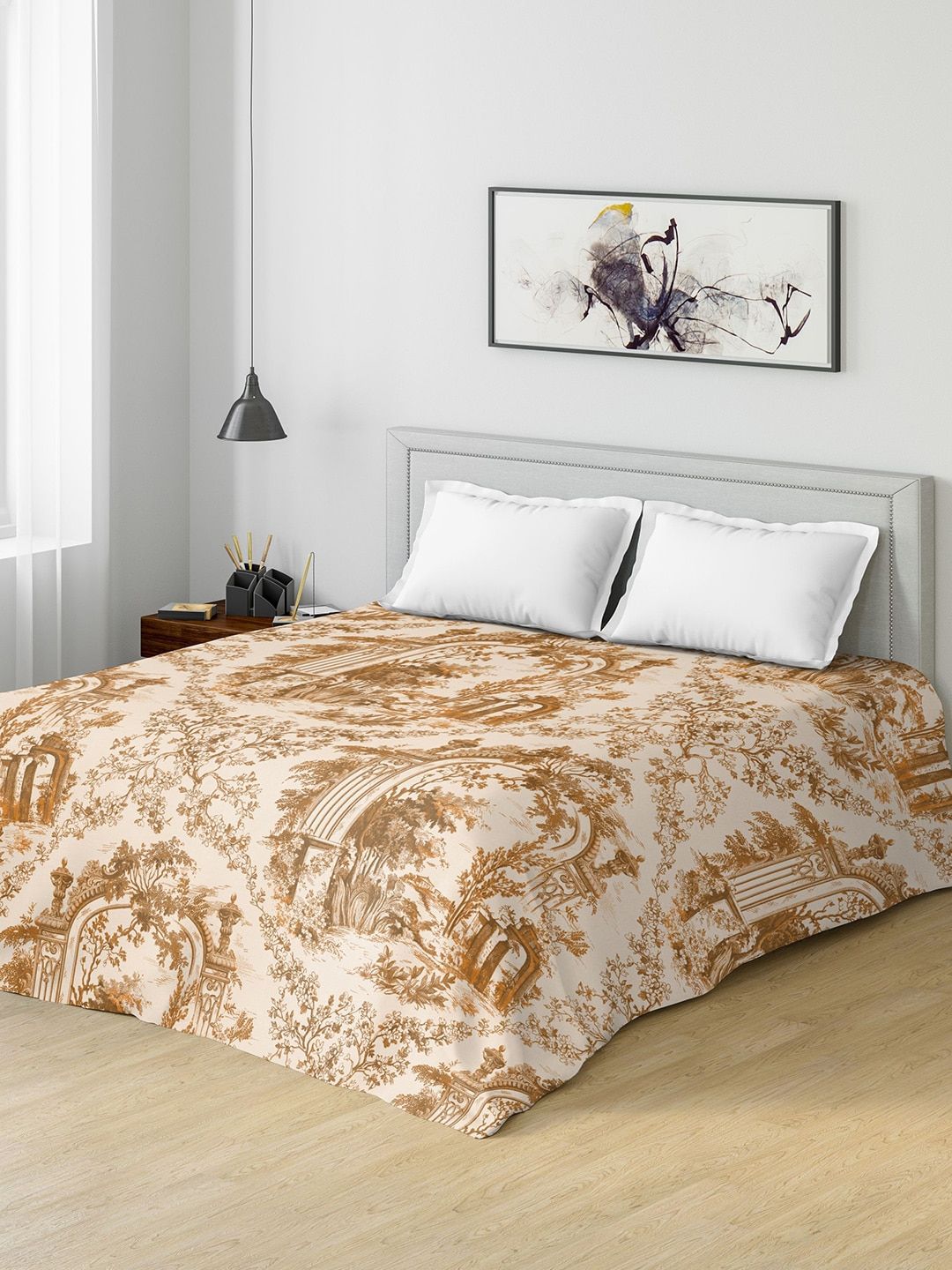 DDecor Brown & Cream-Coloured Ethnic Motifs Mild Winter 150 GSM Double Bed Comforter Price in India