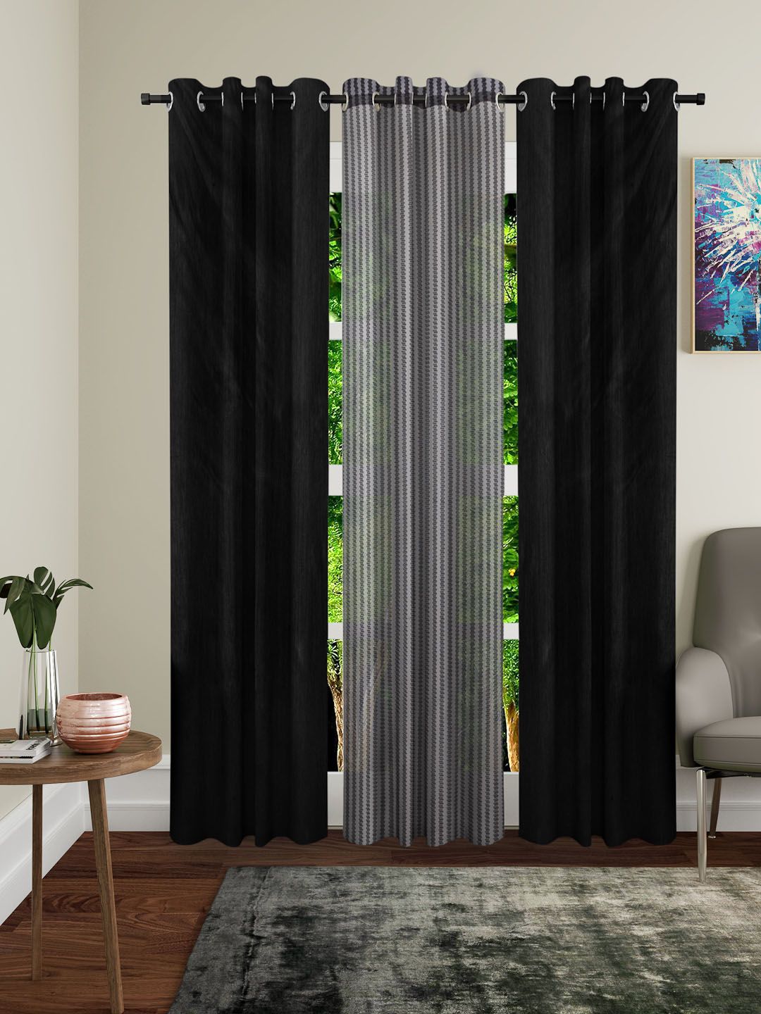 Home Sizzler Black Set of 3 Door Curtains Price in India