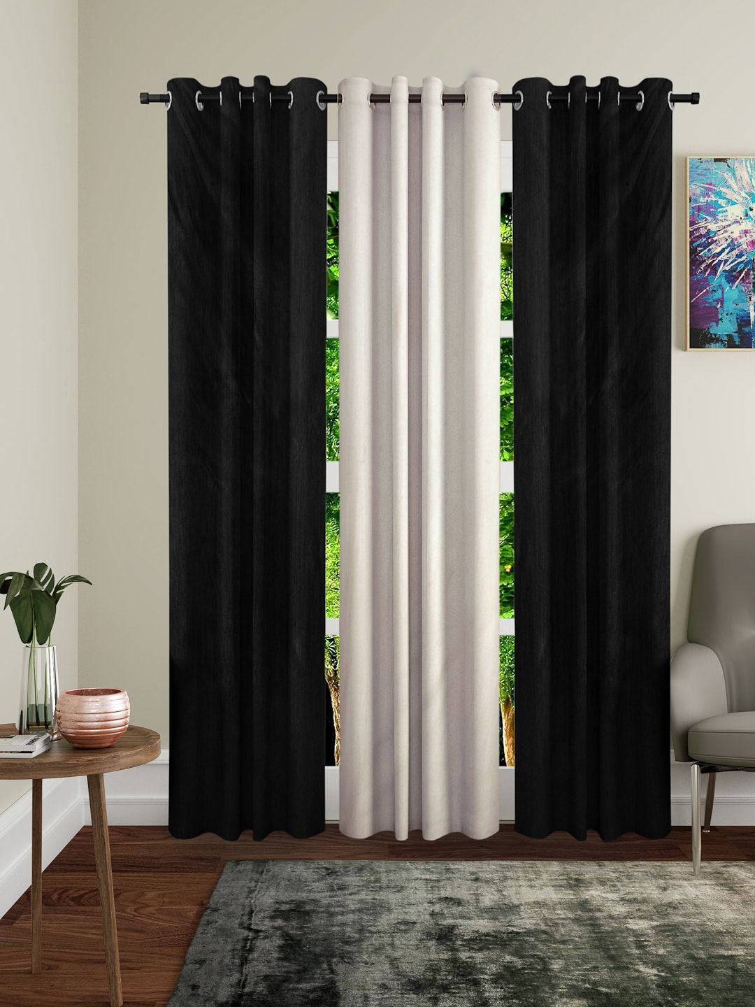 Home Sizzler Black Set of 3 Long Door Curtains Price in India