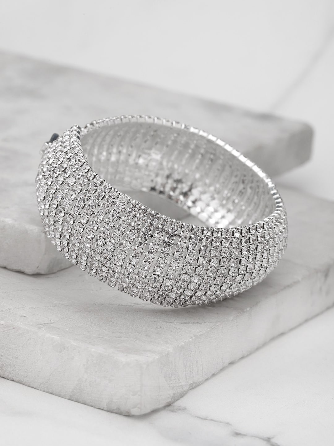YouBella Silver-Plated Stone-Studded Cuff Bracelet Price in India