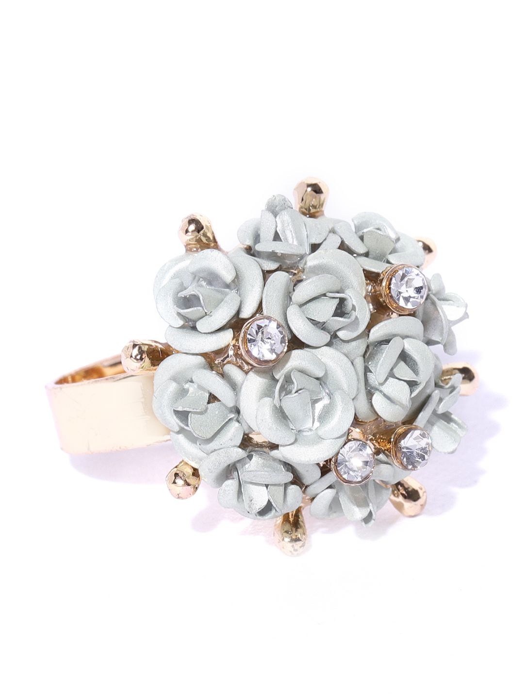 YouBella Grey Gold-Plated Stone-Studded Floral Adjustable Finger Ring Price in India