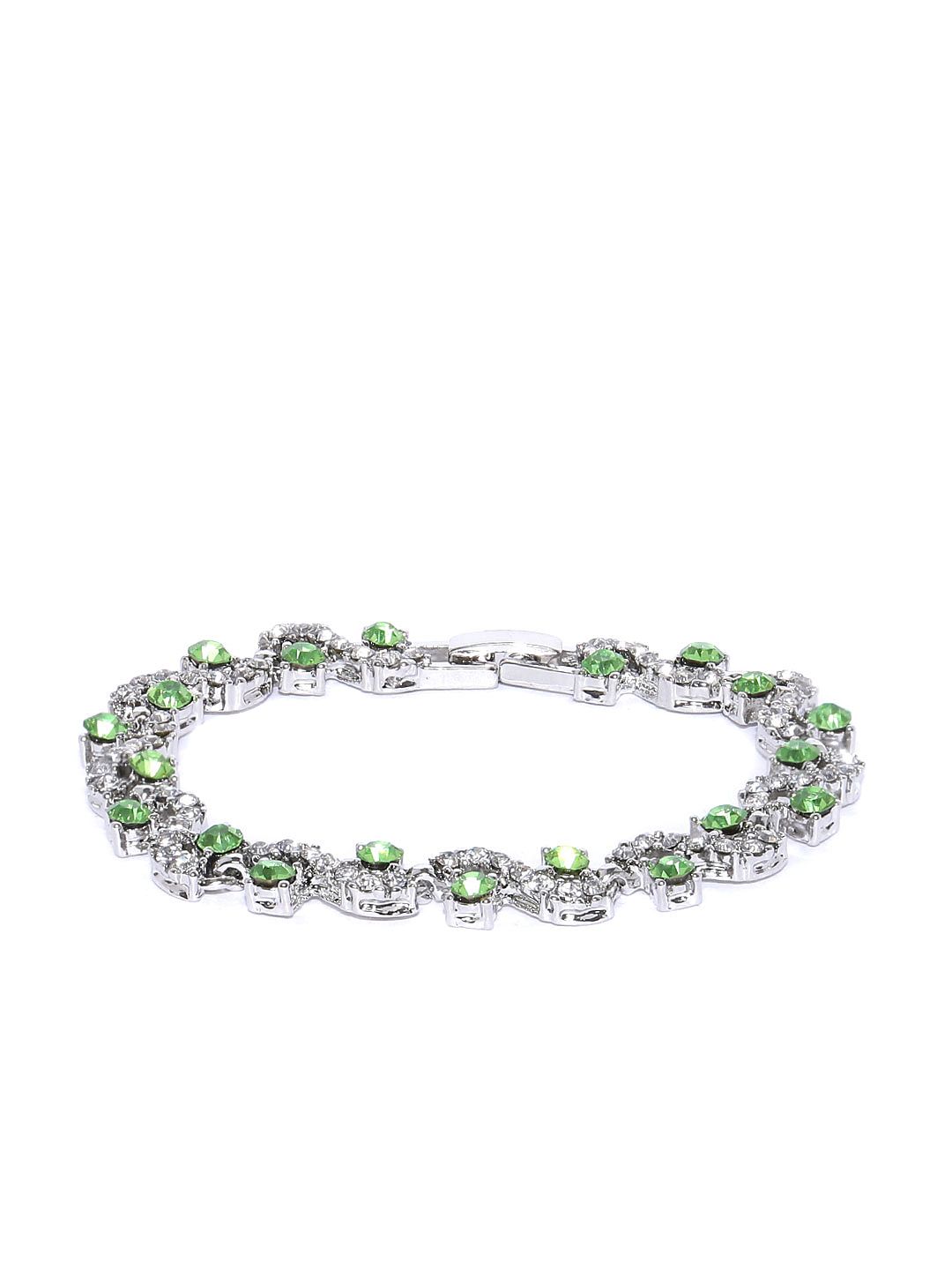 YouBella Green Silver-Plated Stone-Studded Link Bracelet Price in India