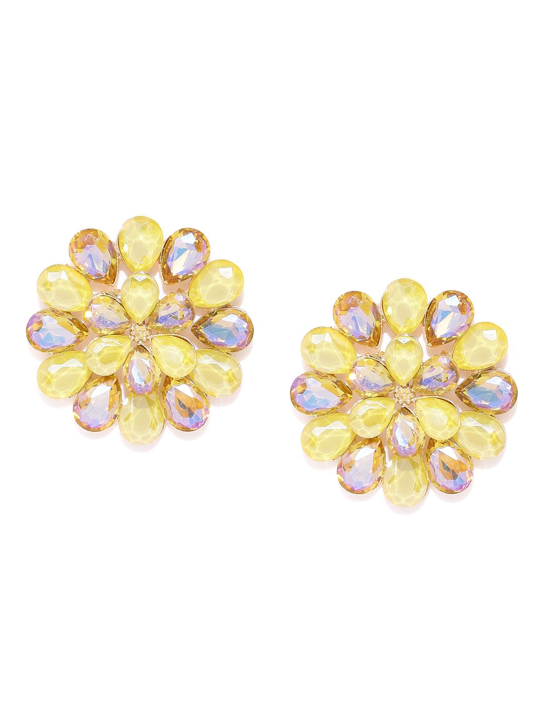 YouBella Yellow & Gold-Toned Stone-Studded Floral Drop Earrings Price in India