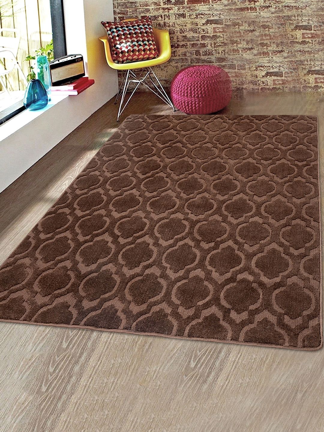 Saral Home Brown Solid Microfiber Anti-Skid Carpet Price in India