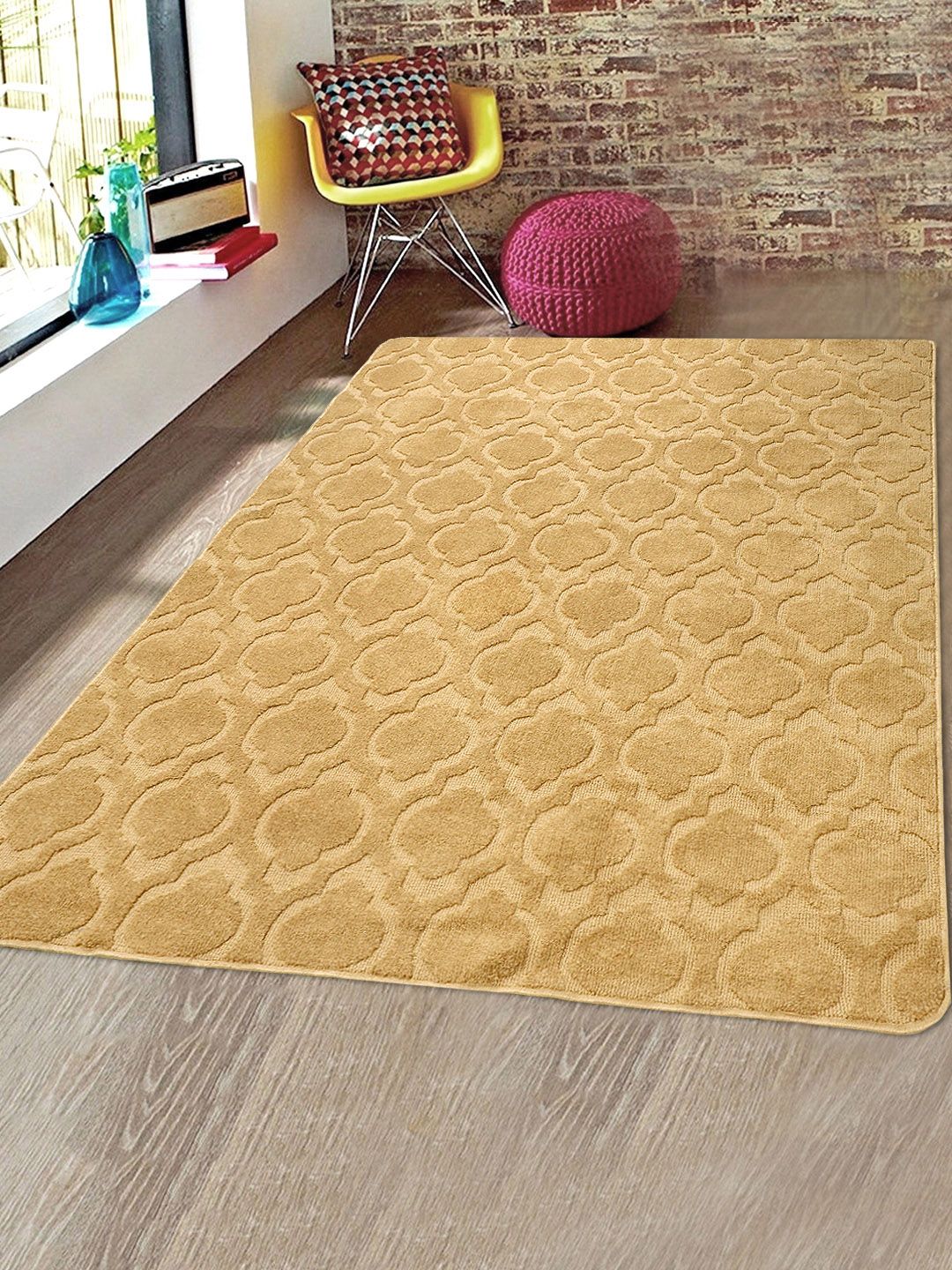 Saral Home Beige Solid Microfiber Anti-Skid Carpet Price in India