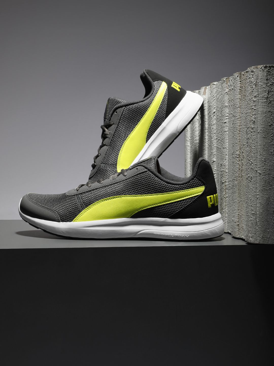 Puma Men Grey & Lime Green Escaper Star IDP Sneakers