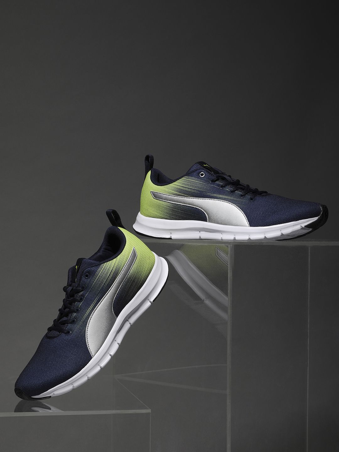 Puma Men Navy Blue & Green Level IDP Sneakers