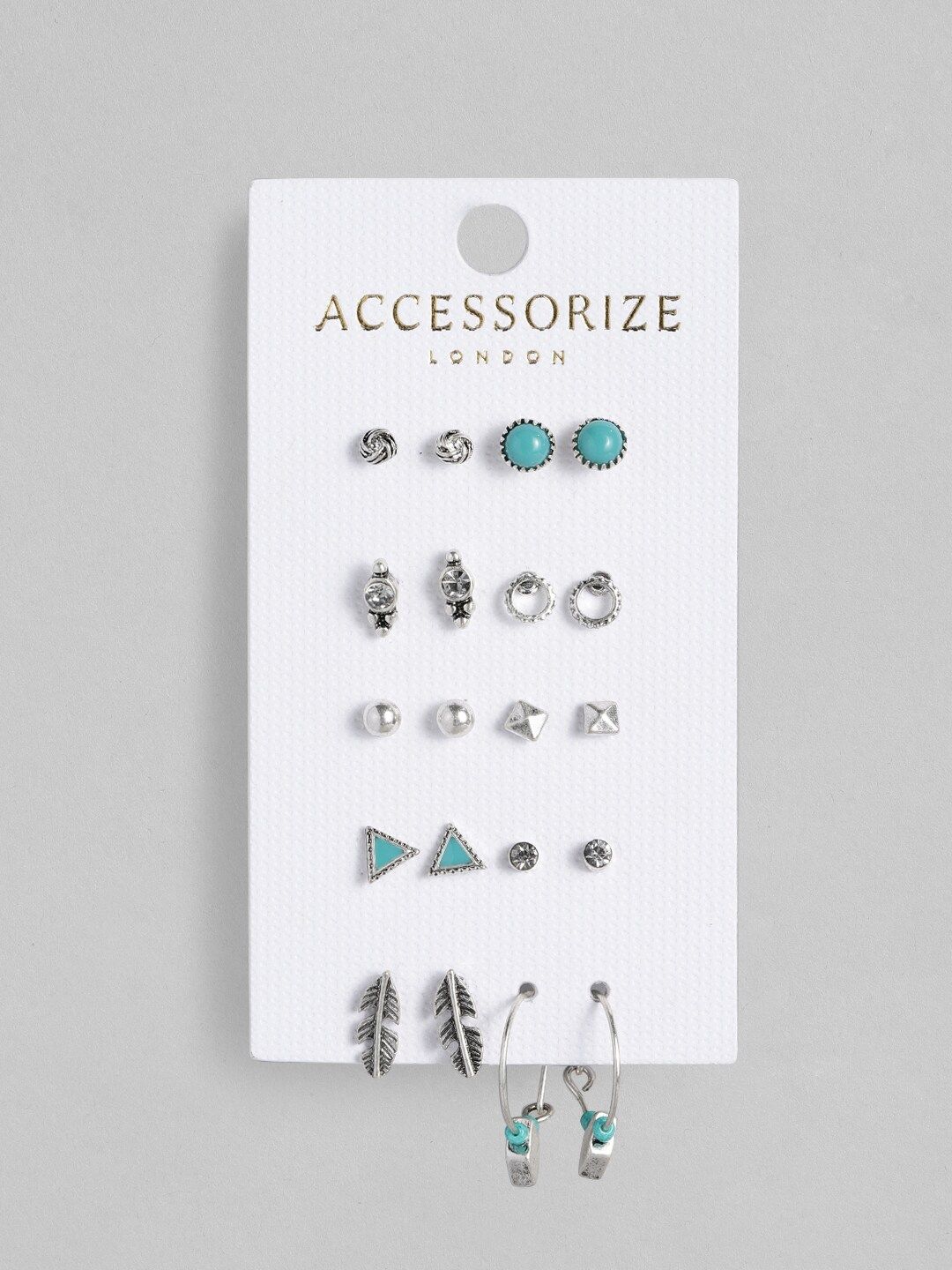Accessorize Set of 10 Silver-Toned Geometric Earrings Price in India