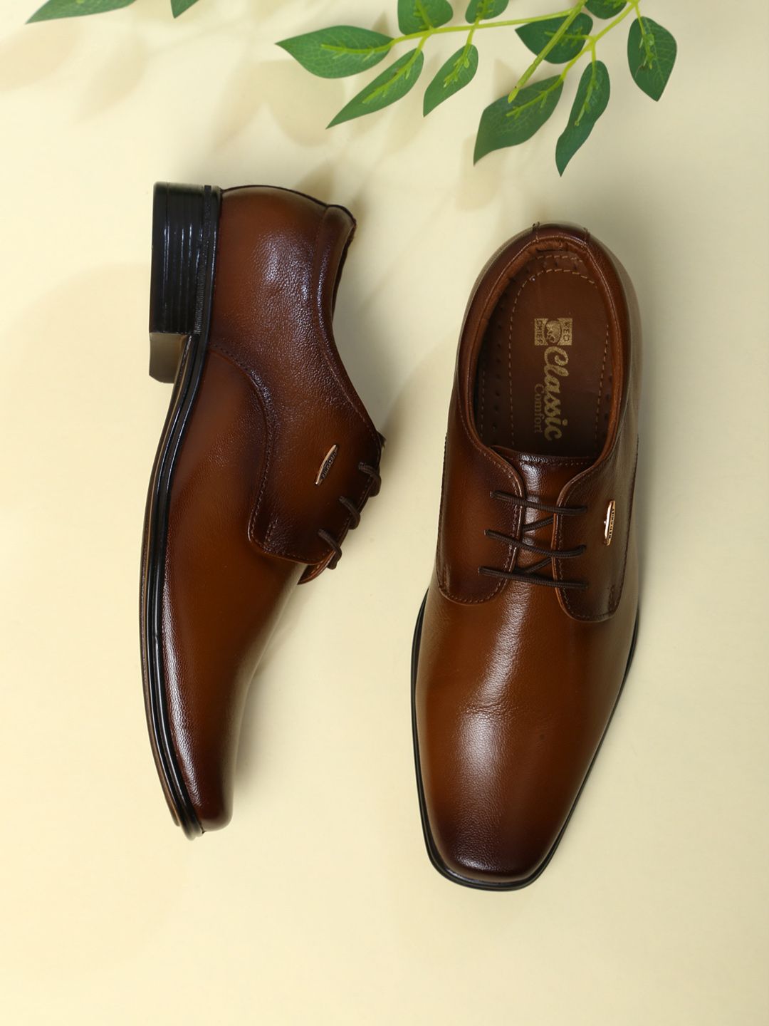 Red Chief Men Tan Brown Solid Leather Formal Derbys