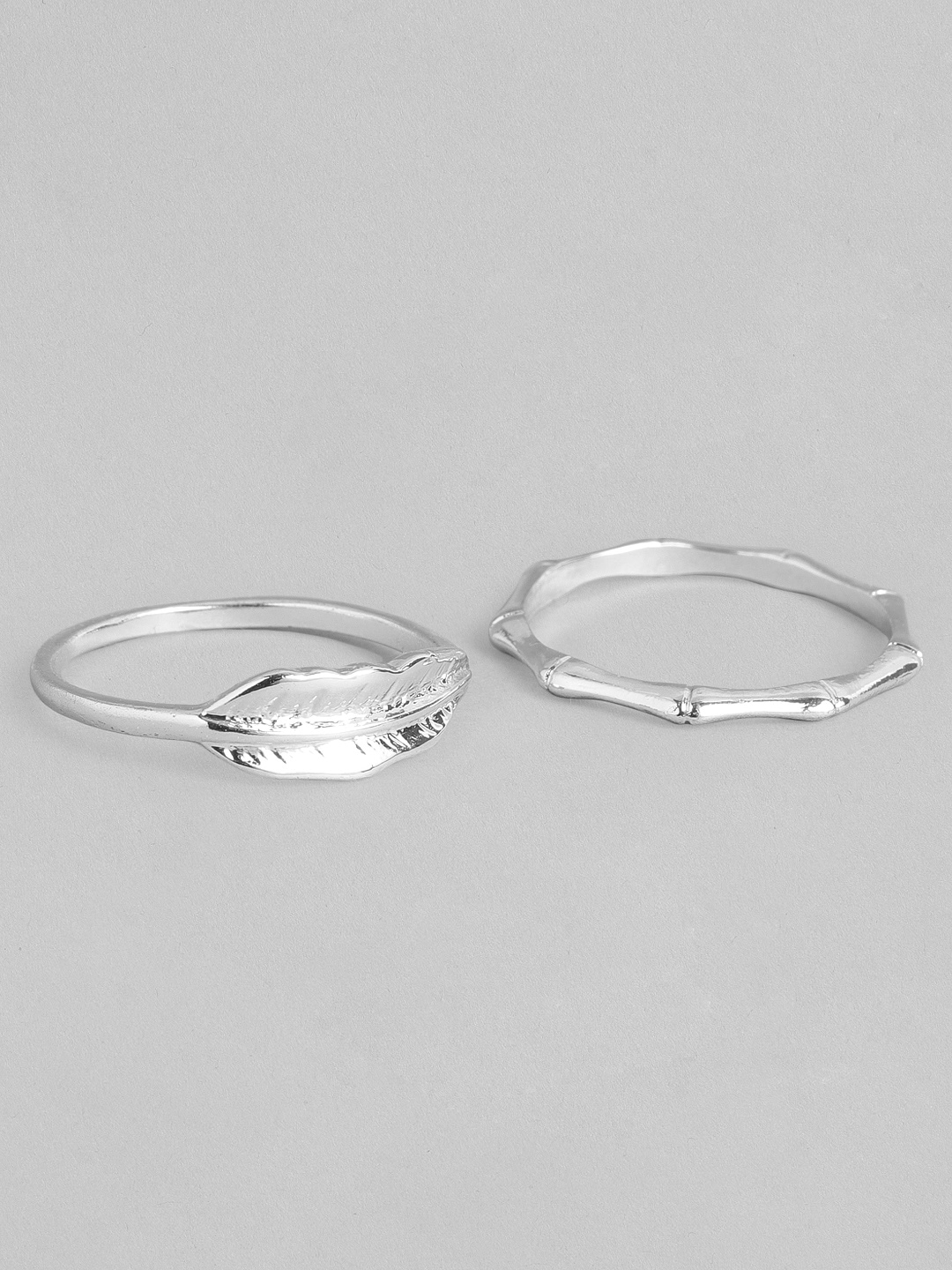 Accessorize Women Set Of 2 Silver-Toned Leaf And Bamboo Design Finger Rings Price in India