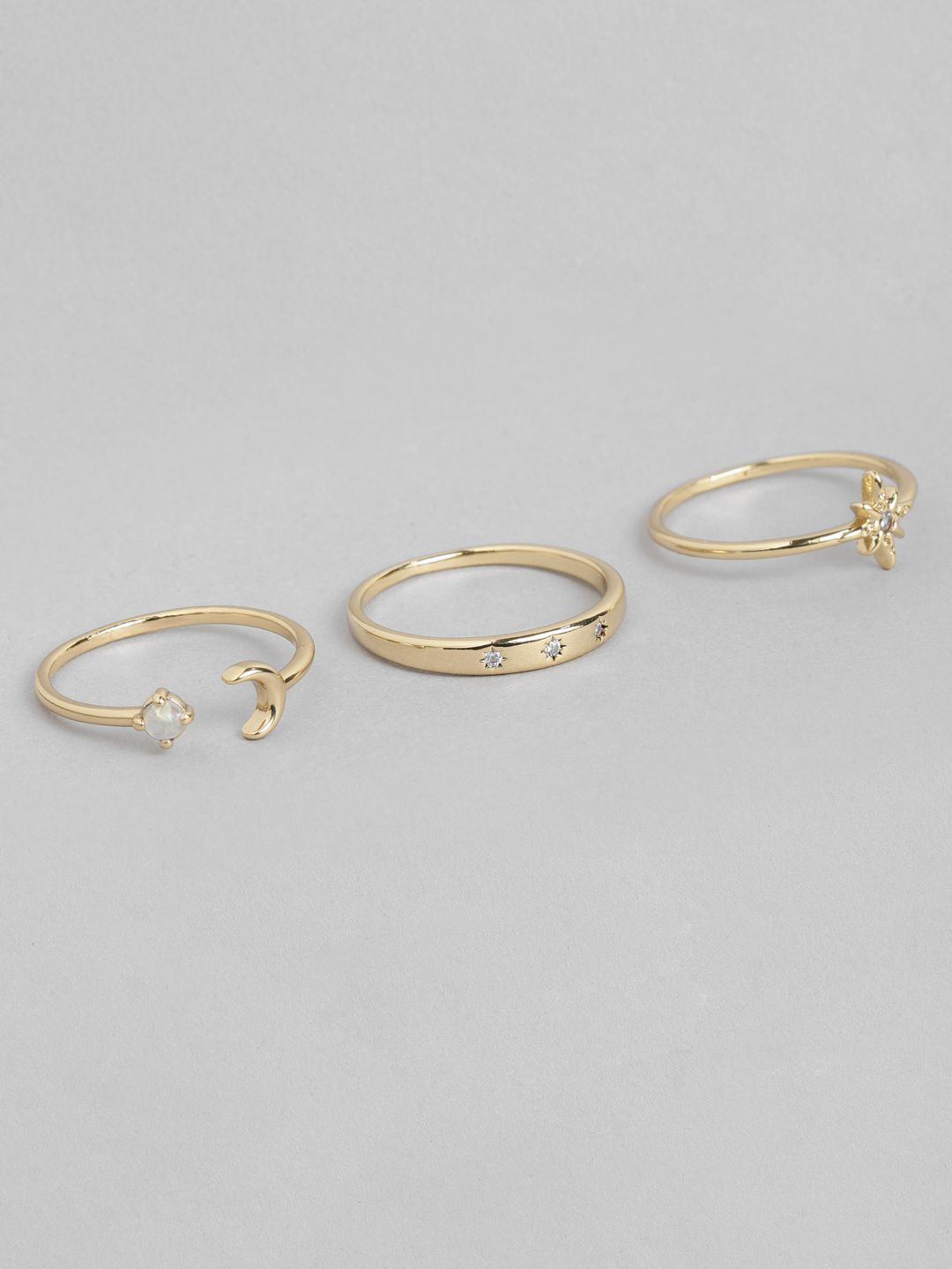 Accessorize Women Gold-Plated Set Of 3 CZ Studded Finger Rings Price in India