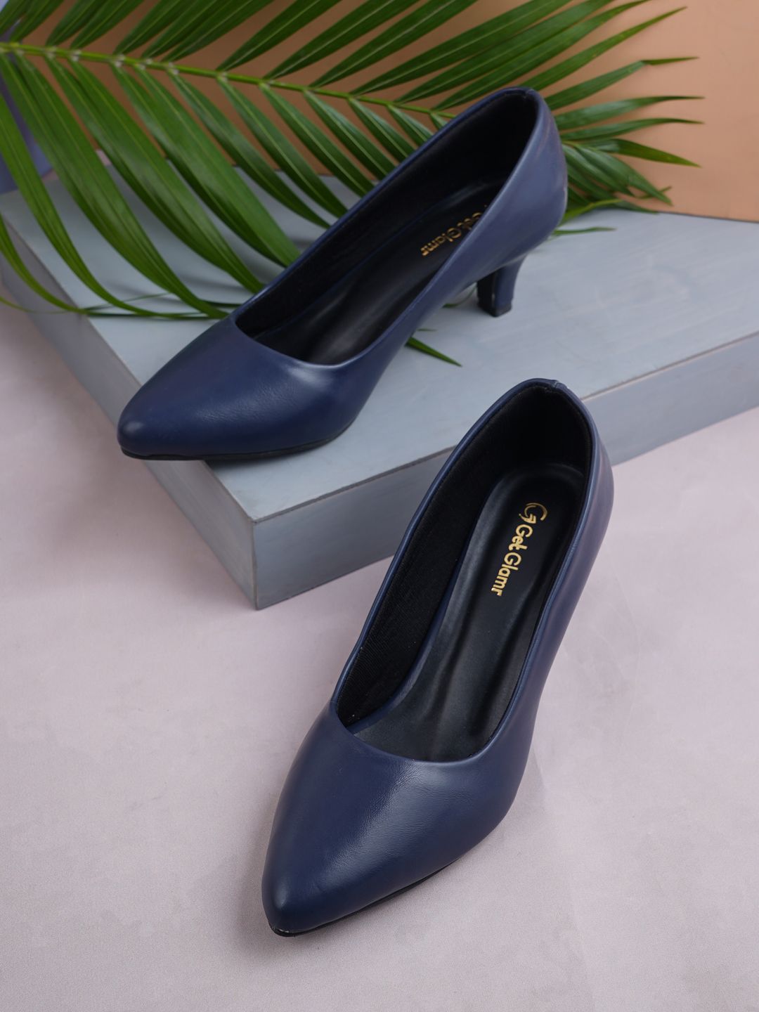 Get Glamr Women Navy Blue Solid Pumps Price in India