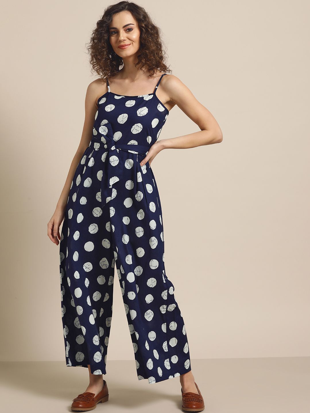 Shae by SASSAFRAS Women Navy Blue & White Printed Basic Jumpsuit Price in India