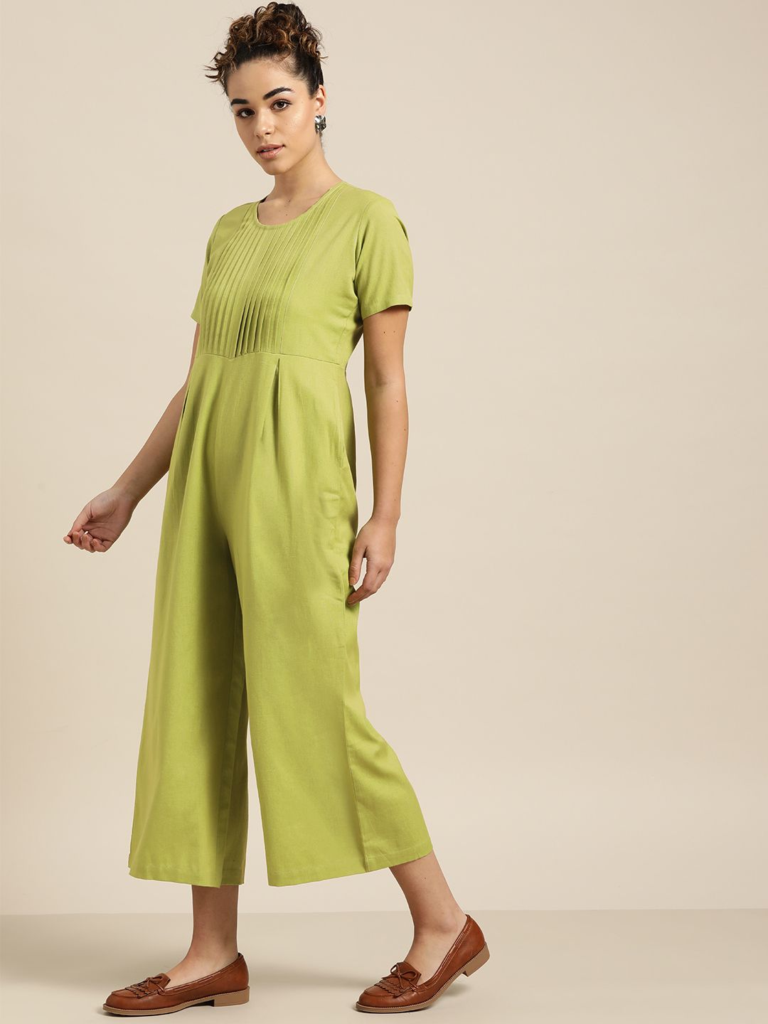 Shae by SASSAFRAS Women Green Solid Basic Jumpsuit Price in India