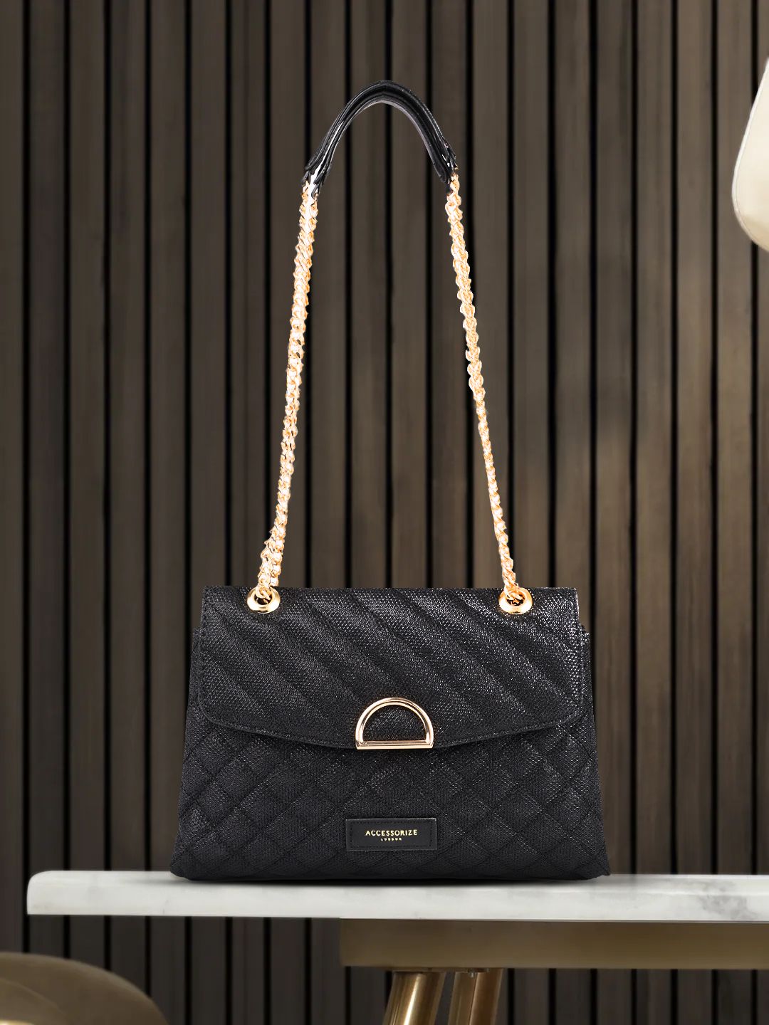 Accessorize Black Textured Shoulder Bag Price in India