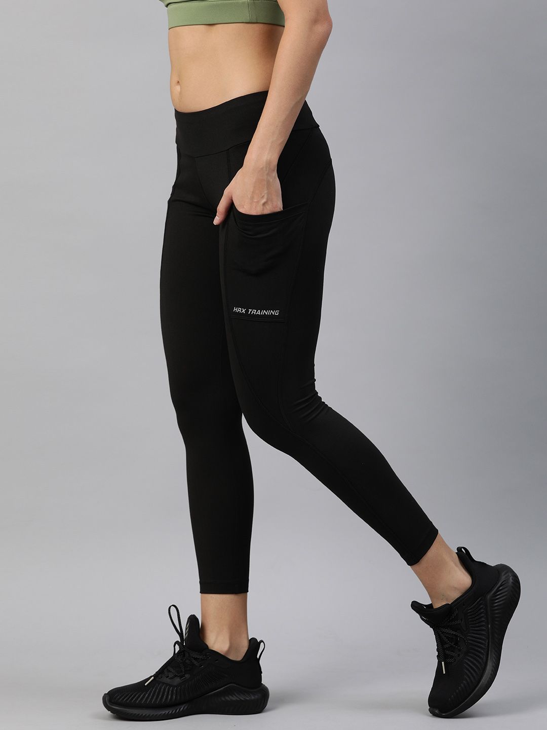 HRX by Hrithik Roshan Women Black Solid Cropped Rapid Dry Antimicrobial Training Tights Price in India