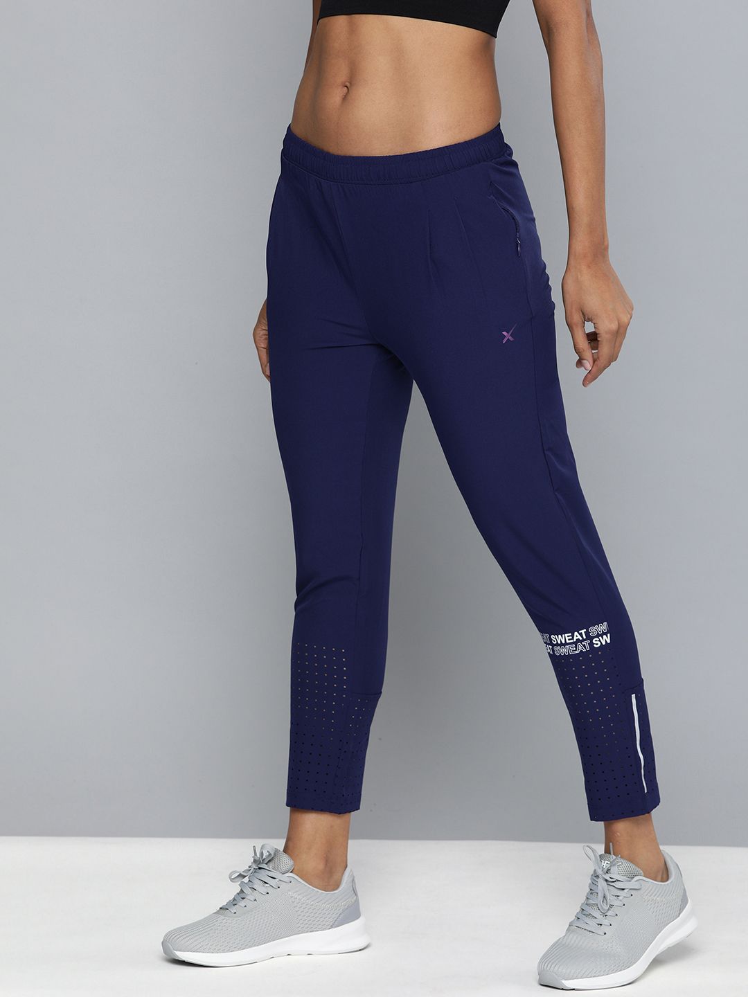 HRX by Hrithik Roshan Women Navy Blue Slim Rapid-Dry Antimicrobial Training Track Pants Price in India