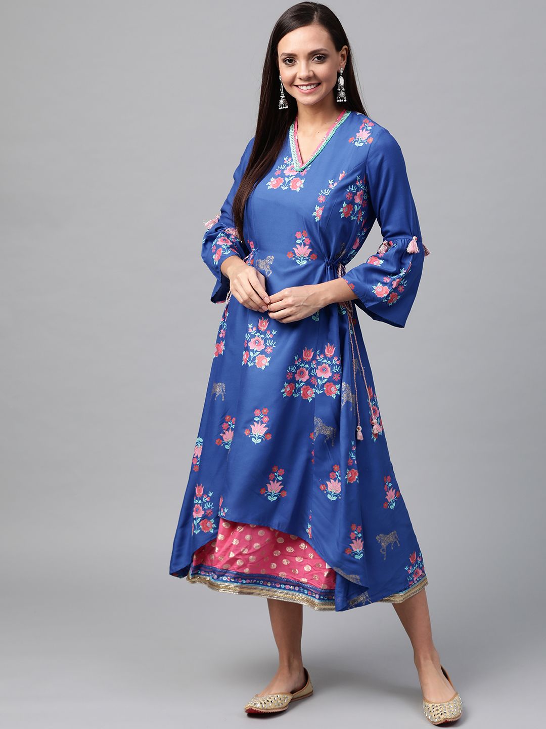 Rangriti Women Blue & Pink Printed Maxi Dress Price in India