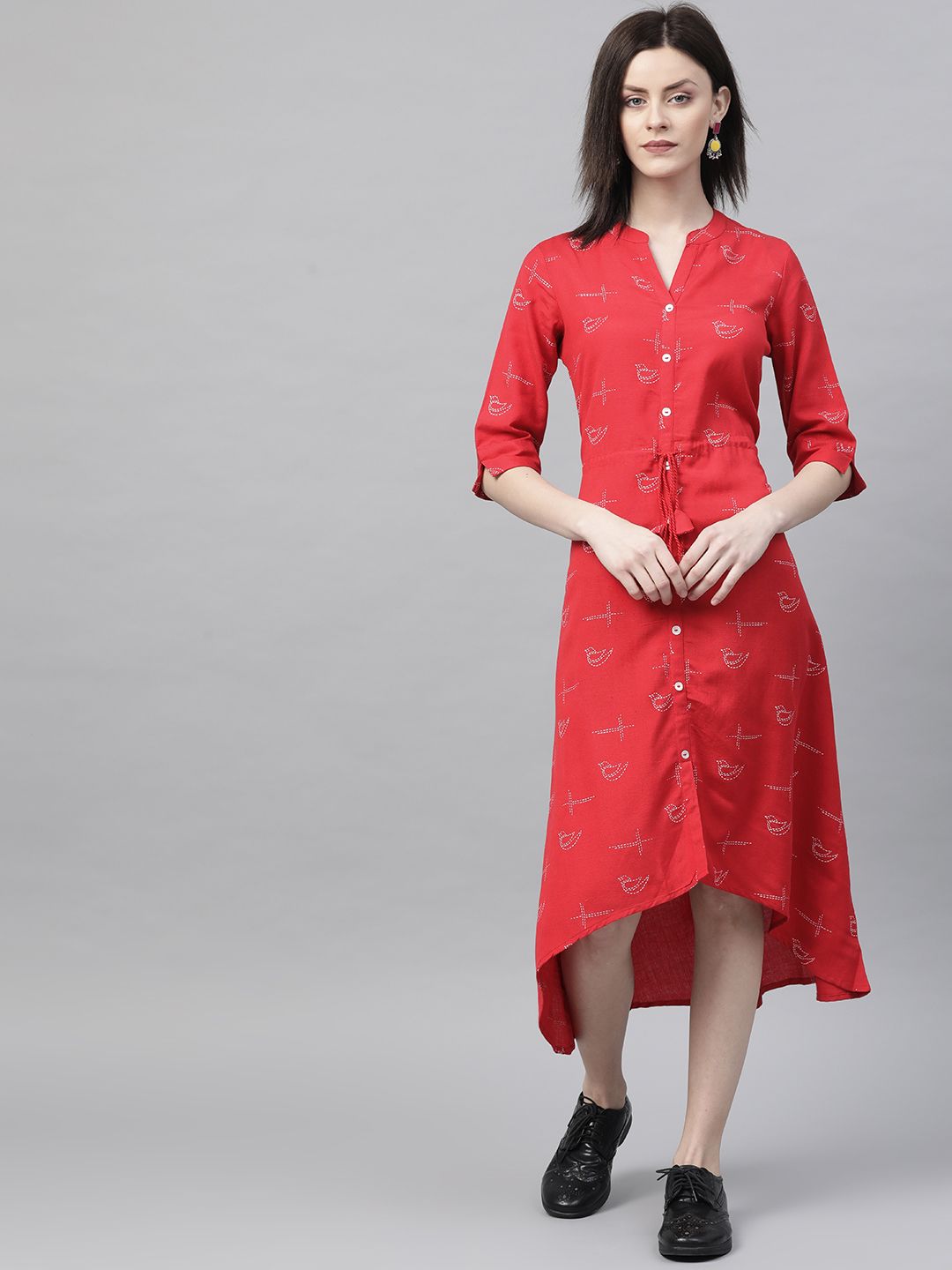 Rangriti Women Red & White Printed A-Line Dress Price in India