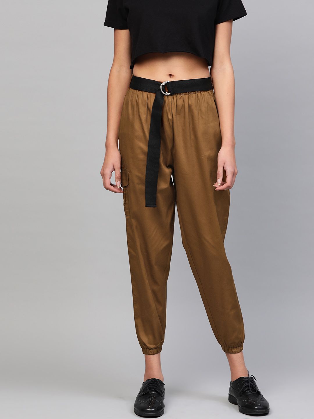 SASSAFRAS Women Brown Solid Cropped Joggers Price in India