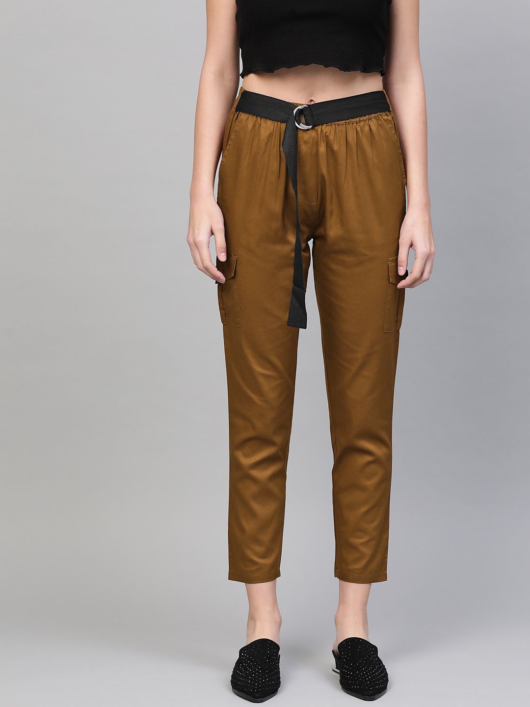 SASSAFRAS Women Brown Solid Cropped Trousers Price in India