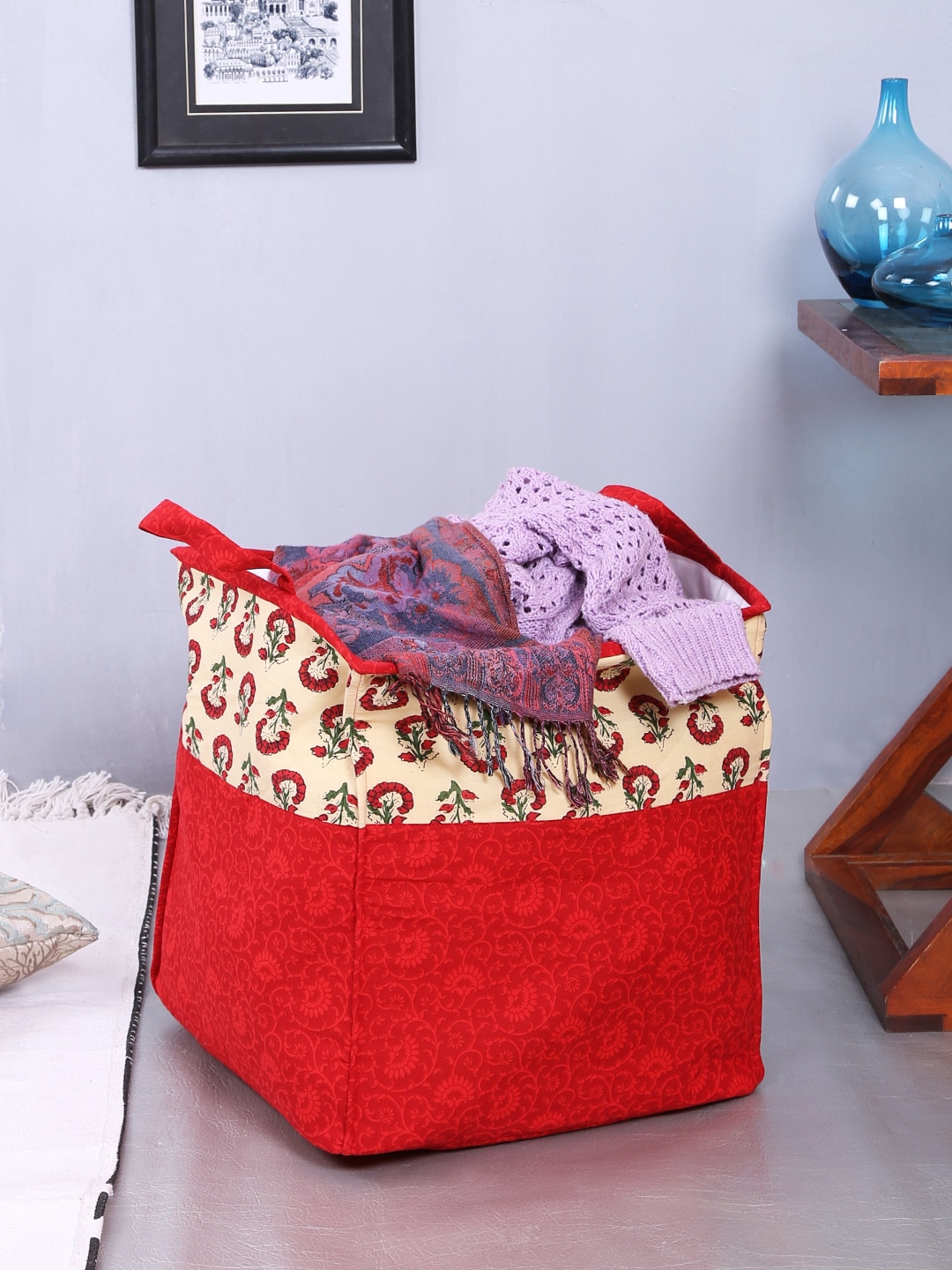 Rajasthan Decor Red & Cream-Coloured Printed Foldable Laundry Bag Price in India