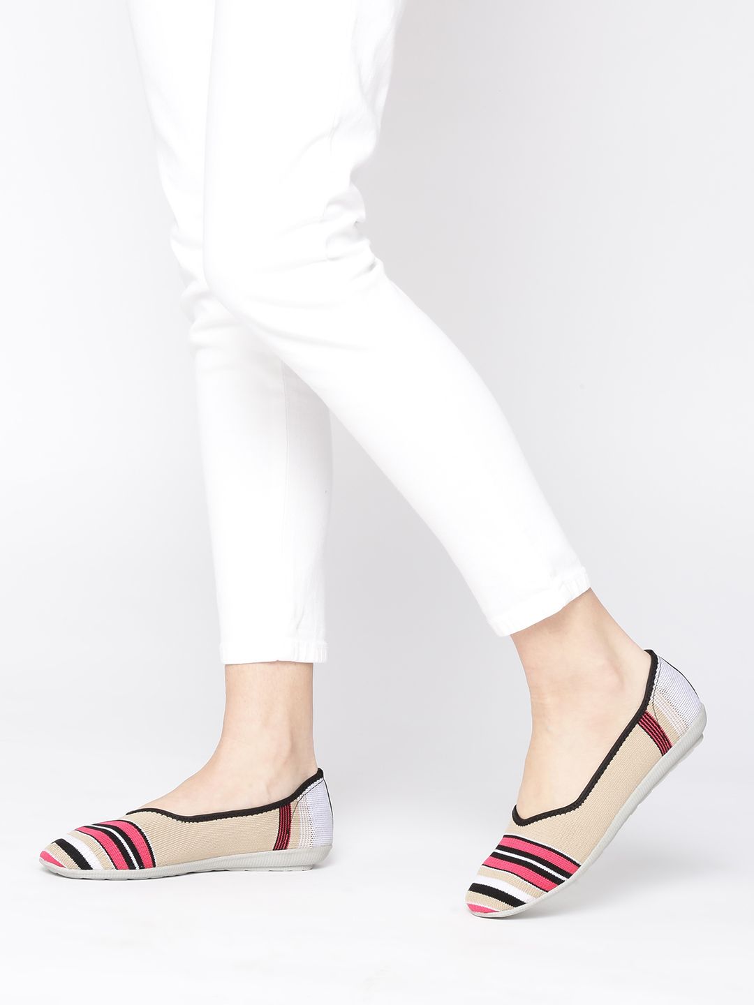 Marc Loire Women Beige & Pink Striped Ballerinas