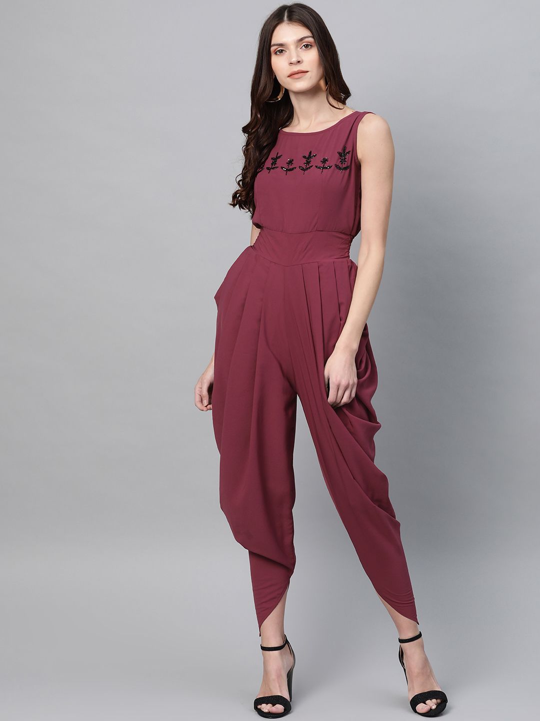 Zima Leto Women Burgundy Solid Dhoti Style Jumpsuit Price in India