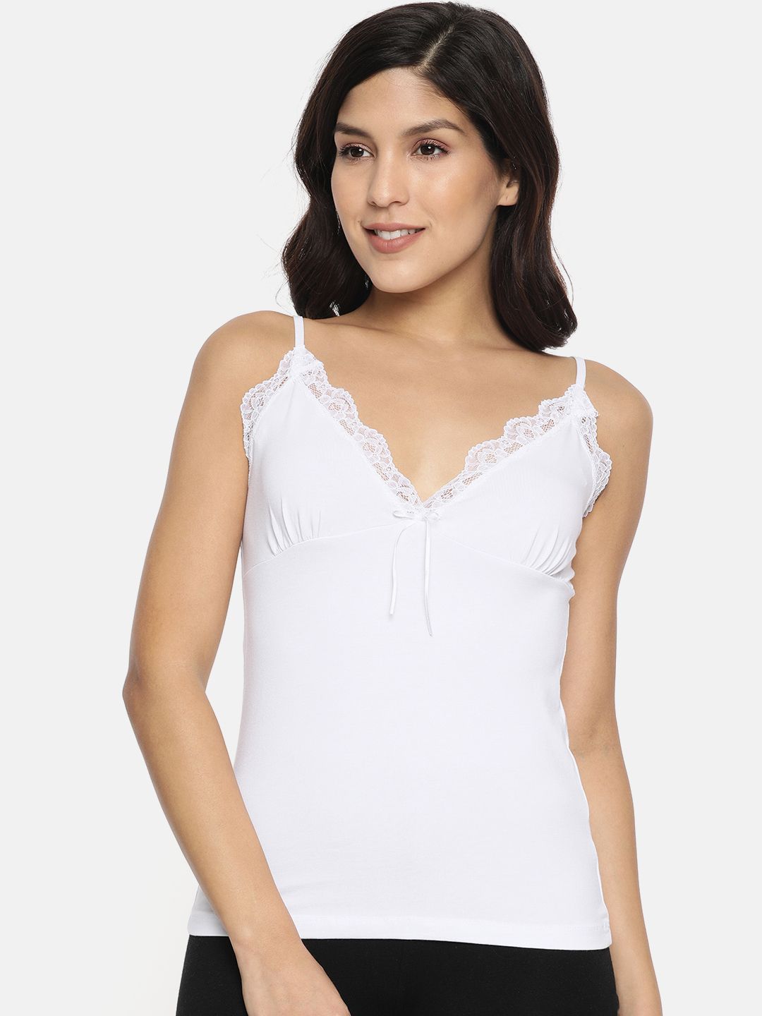 Buy miorre White Solid V-neck Camisole with Lace Detail SL05