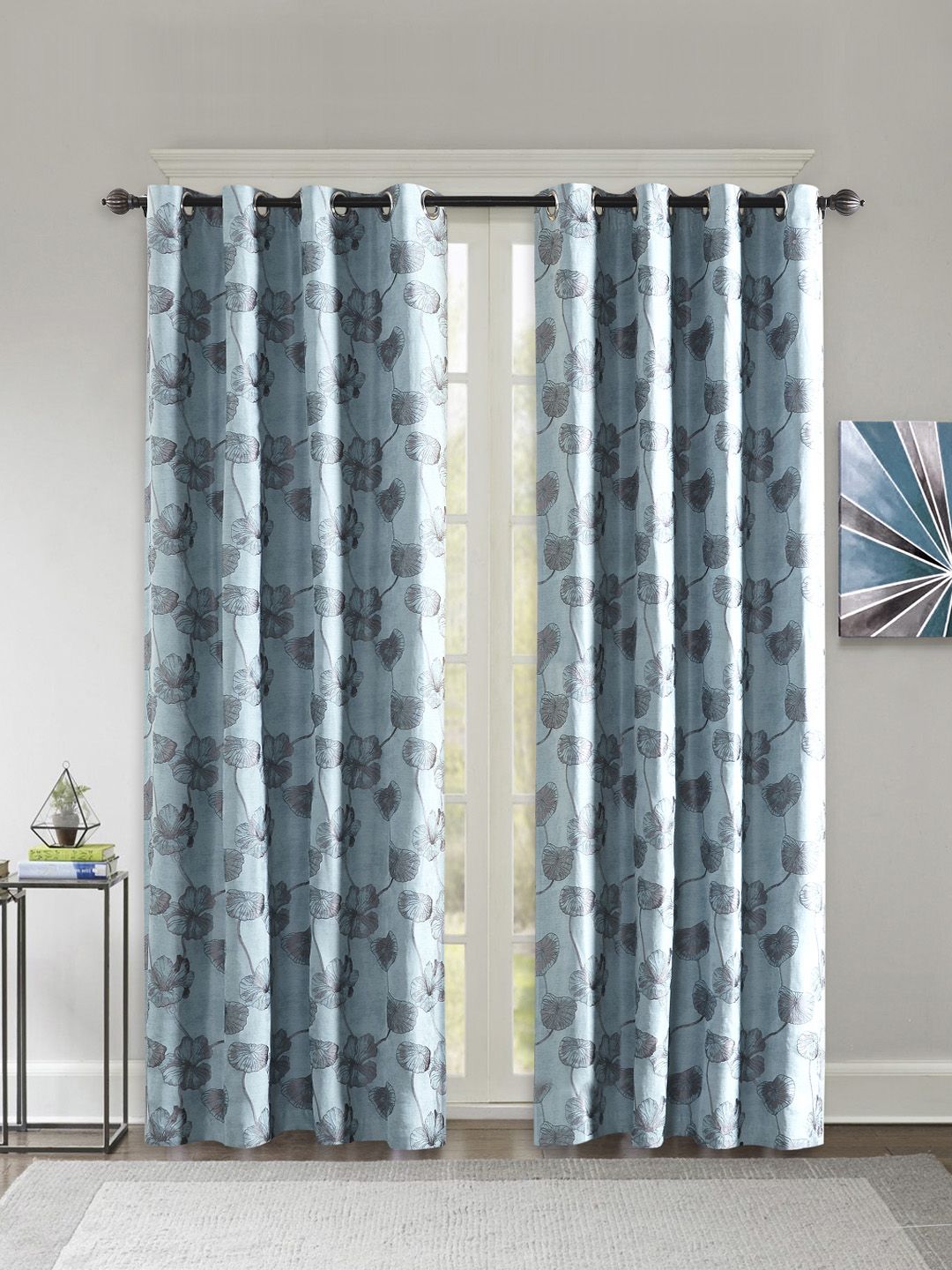 Deco Window Turquoise Blue Set of 2 Printed Door Curtains Price in India