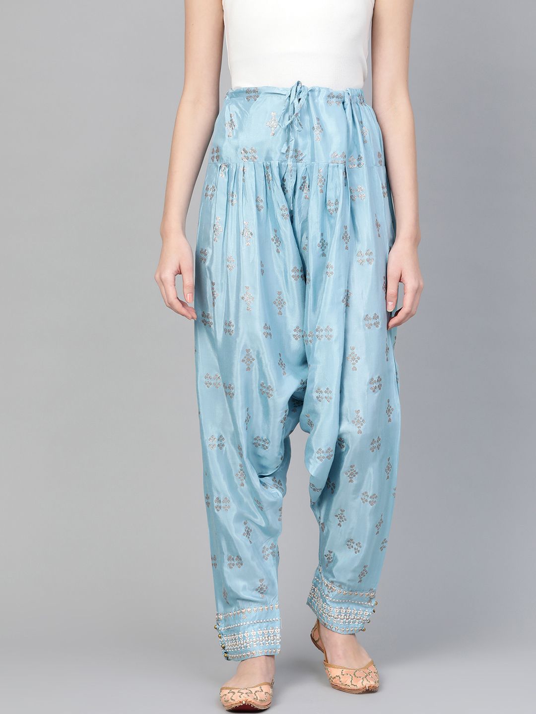 W Women Blue & Silver Printed Salwar