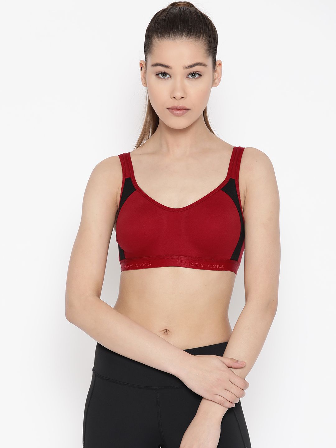 Lady Lyka Maroon Solid Non-Wired Non Padded Sports Bra Price in India