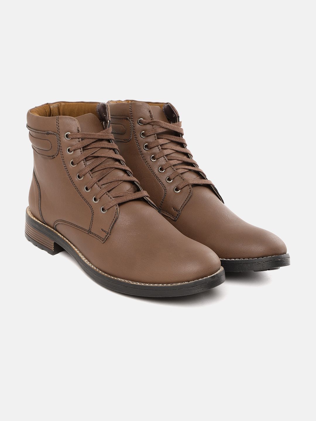 Roadster Men Brown Solid Mid-Top Flat Boots