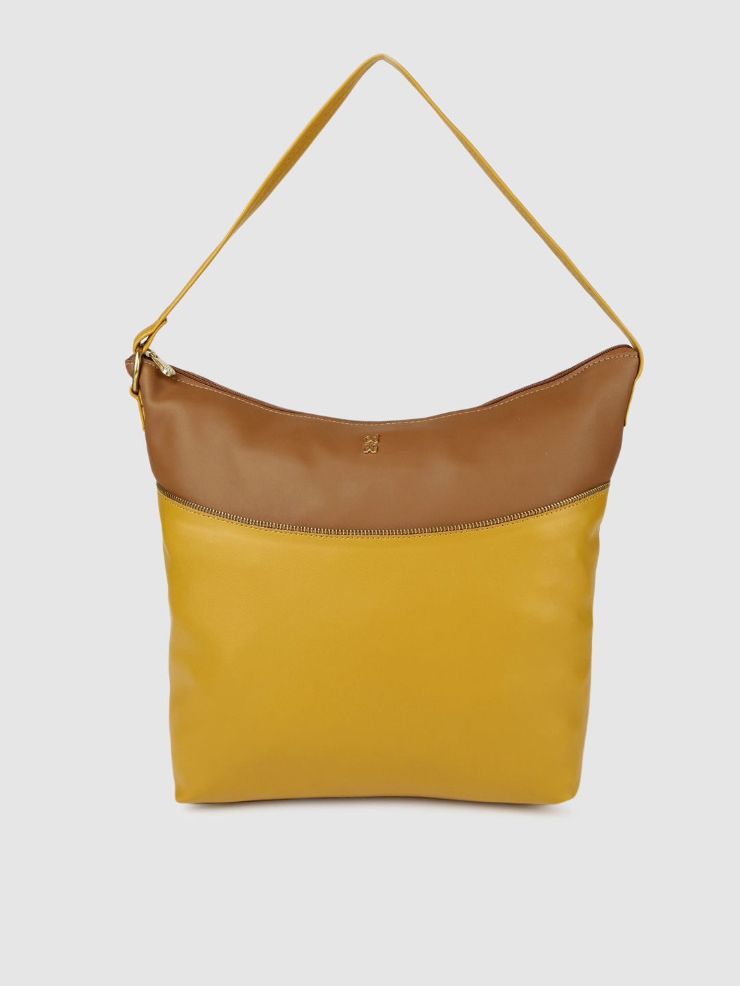 Baggit Tan Brown & Yellow Colourblocked Hobo Bag Price in India