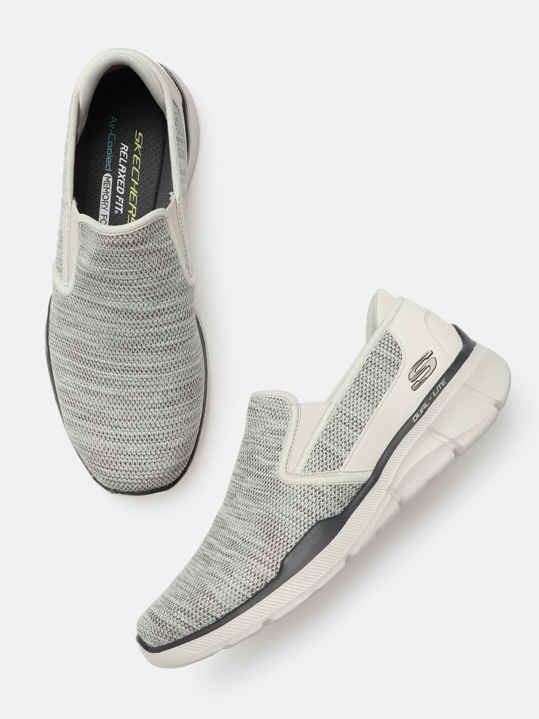 Skechers Men Cream-Coloured & Grey EQUALIZER 3.0 Slip-On Sneakers