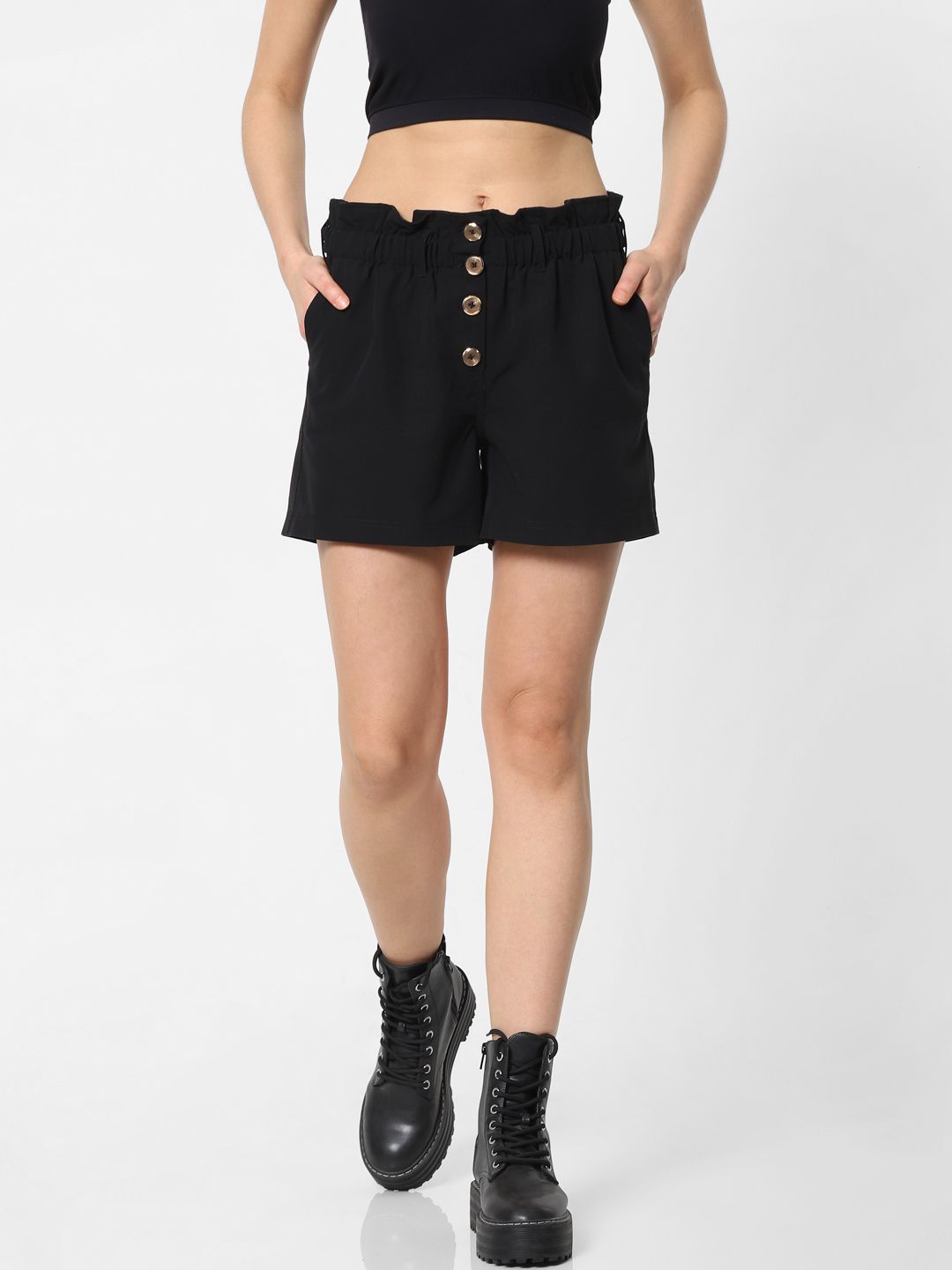 ONLY Women Black Solid Regular Fit Regular Shorts